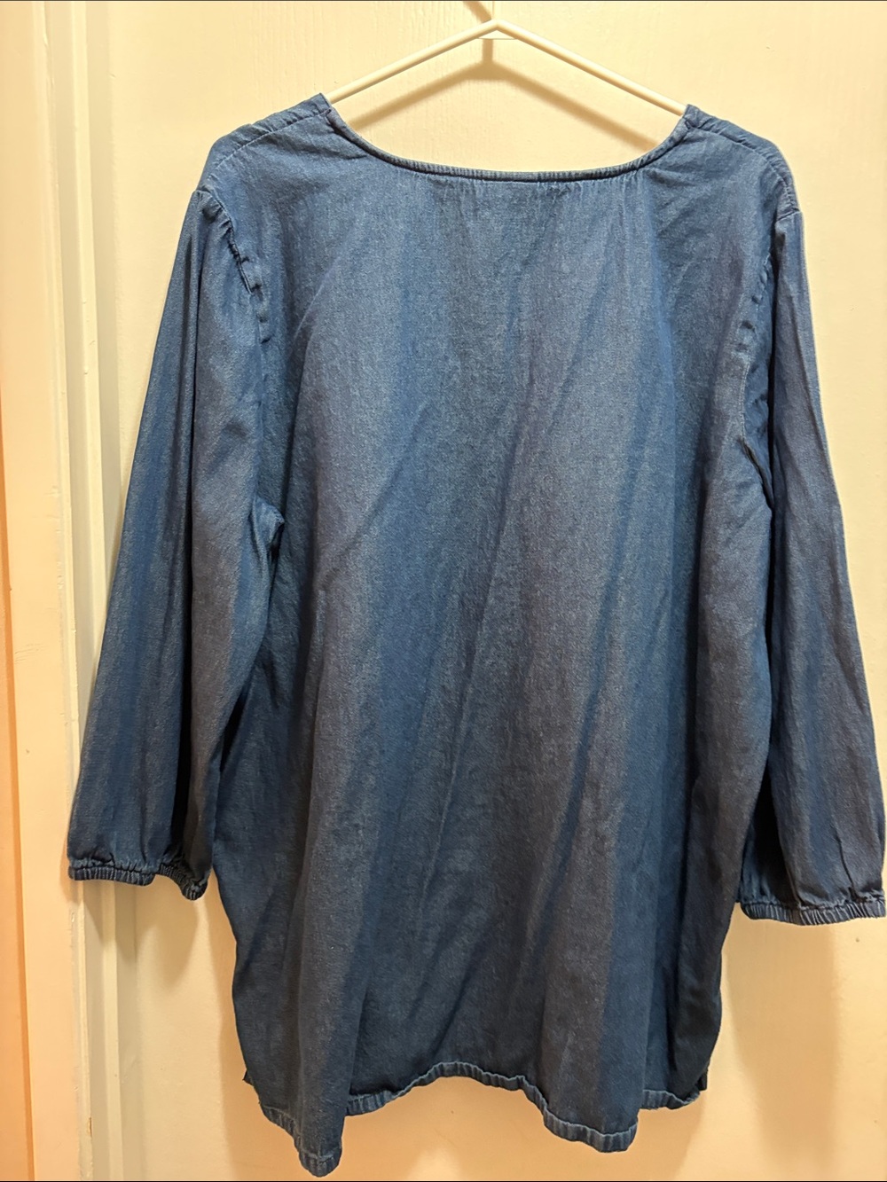 Women's Blue Embroidered Denim Tunic - Floral Detail - Picture 2 of 5